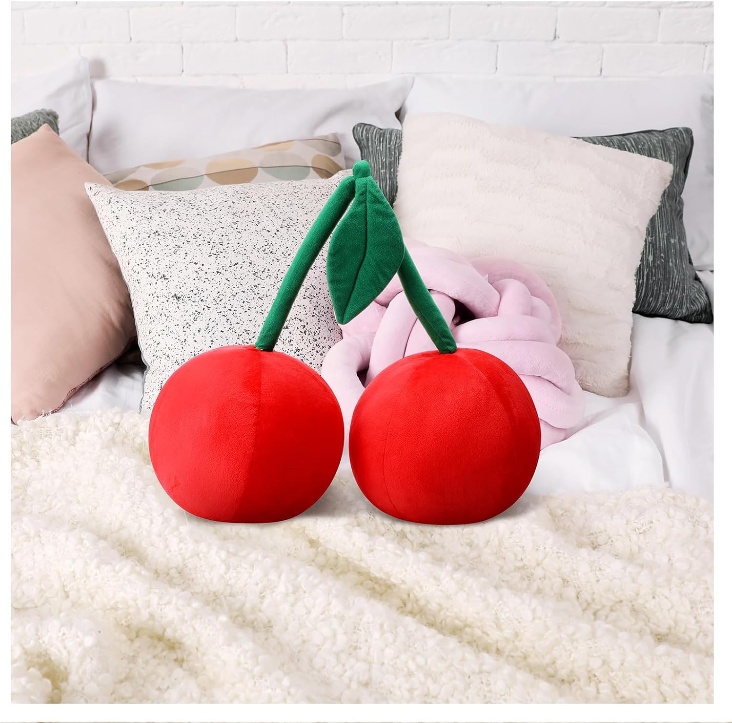 Beeveer Decorative Cherry Plush Pillow Fruit Stuff Gift Hugging Soft Novelty Pillow Cushion Seat Decor for Home Bedroom Living Room