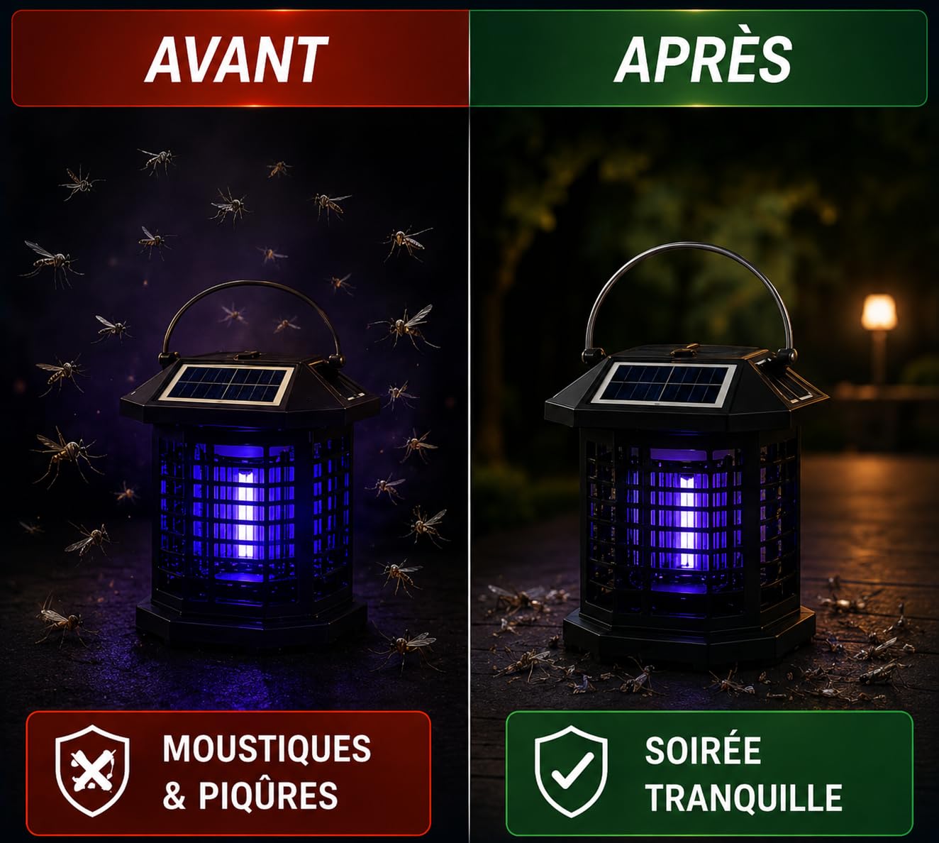 Lámpara antimosquitos solar portátil – Trampa para mosquitos UV recargable USB – Inalámbrica – Impermeable – para terraza, jardín, camping, balcón – MOUSTIZEN
