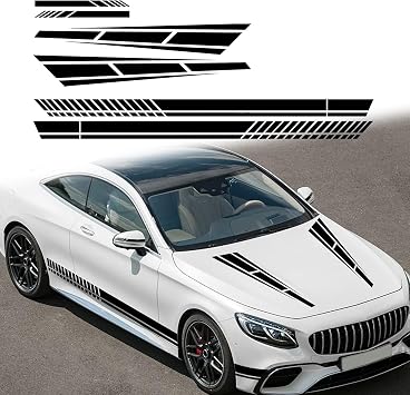 ramuel Racing Side Skirt Decals Car Hood Vinyl Sticker Sets6PCS,Black