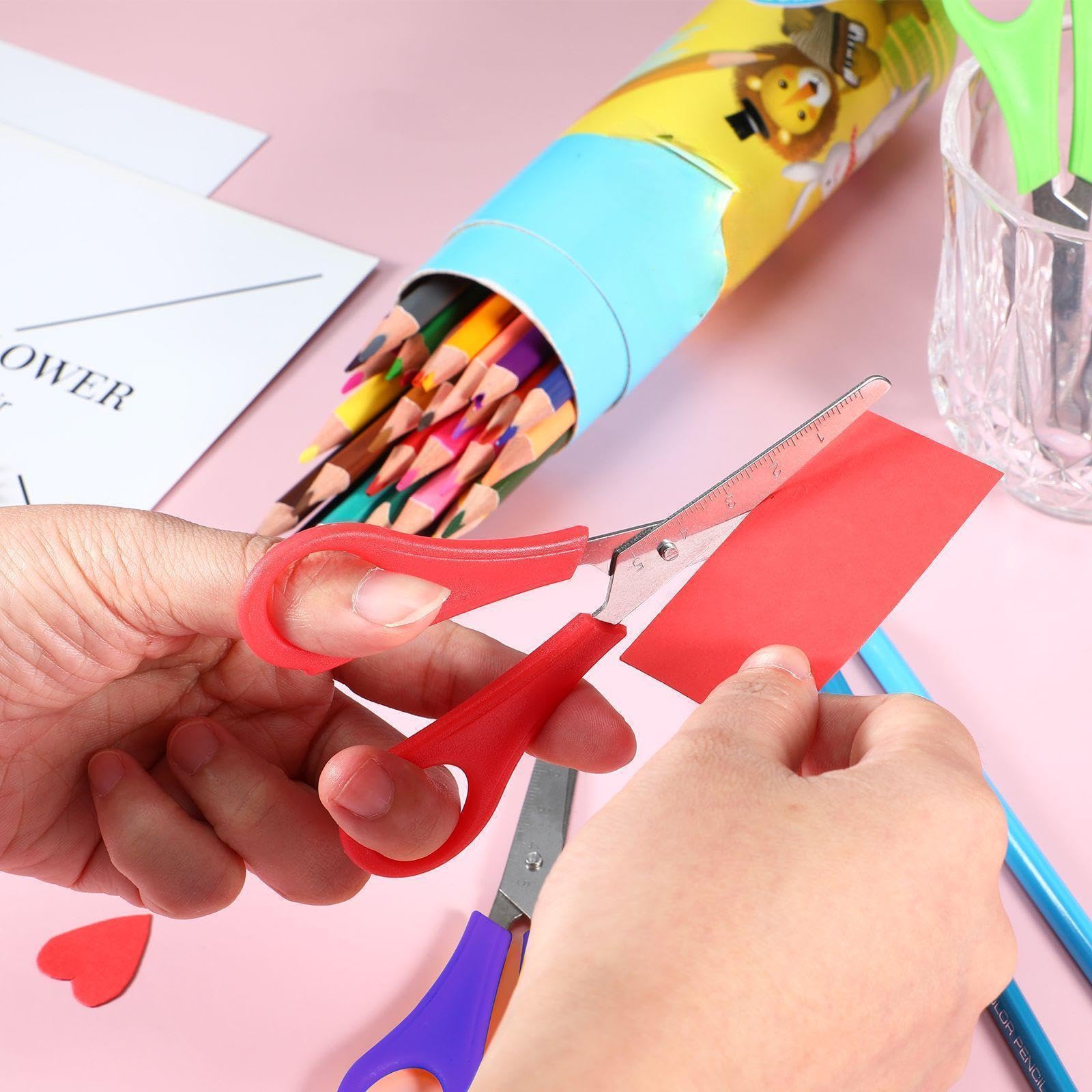 Honoson Schere mit stumpfer Spitze, Sicherheits-Edelstahl-Papier mit komfortablen Griffen, für den Betrieb, Schule, Klasse, Bürobedarf (Blau, Rot, Grün, Schwarz, Violett, 100 Stück)
