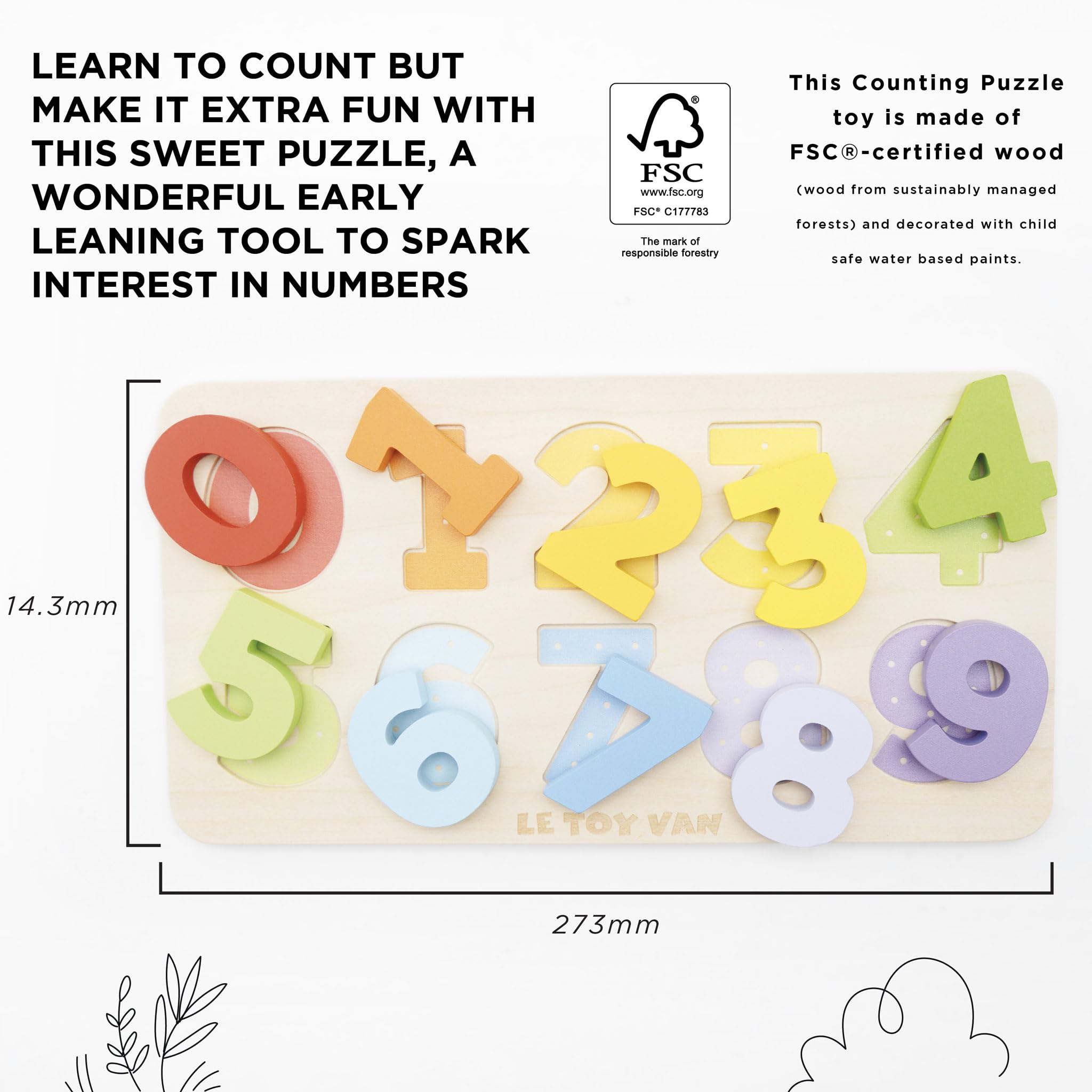 Le Toy Van Petilou Zahlen-Lernspiel aus Holz 123 3D-Zahlenrätsel Montessori 18 Monate FSC