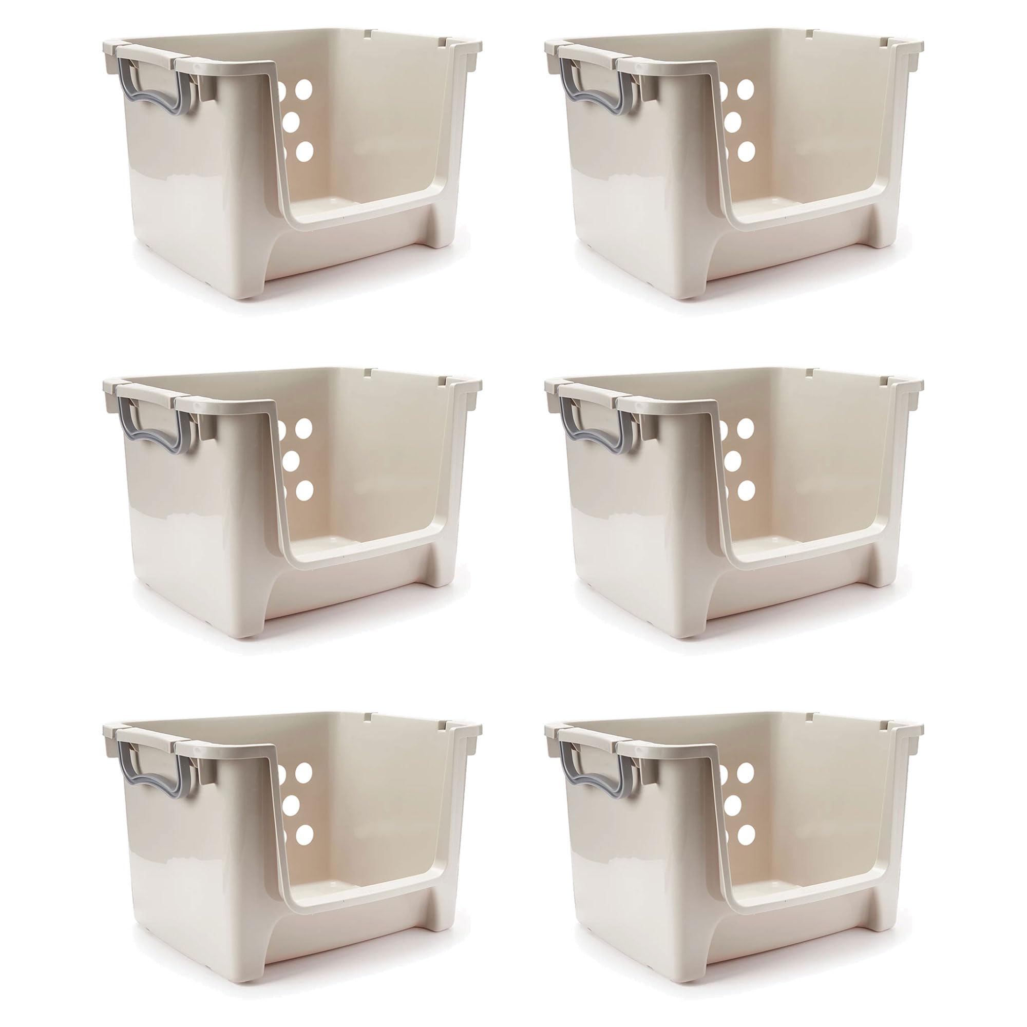 Sterilite Stackable Open Storage Bin Container, Shelf Basket, Pantry Cabinet Organizer, and Toy Bin with Handles for Home Organization, Gray (6 Pack)