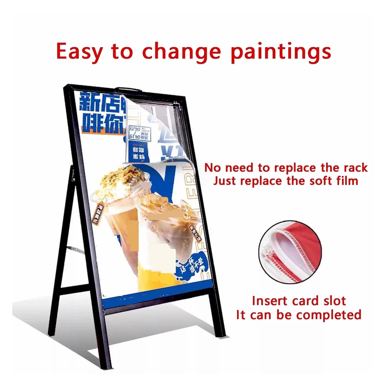 Soporte para Carteles Led Tipo Valla Publicitaria KT Board, Expositor Vertical Plegable De Una Sola Cara, Diseño Elegante Y Moderno, 60X90Cm,60x90cm