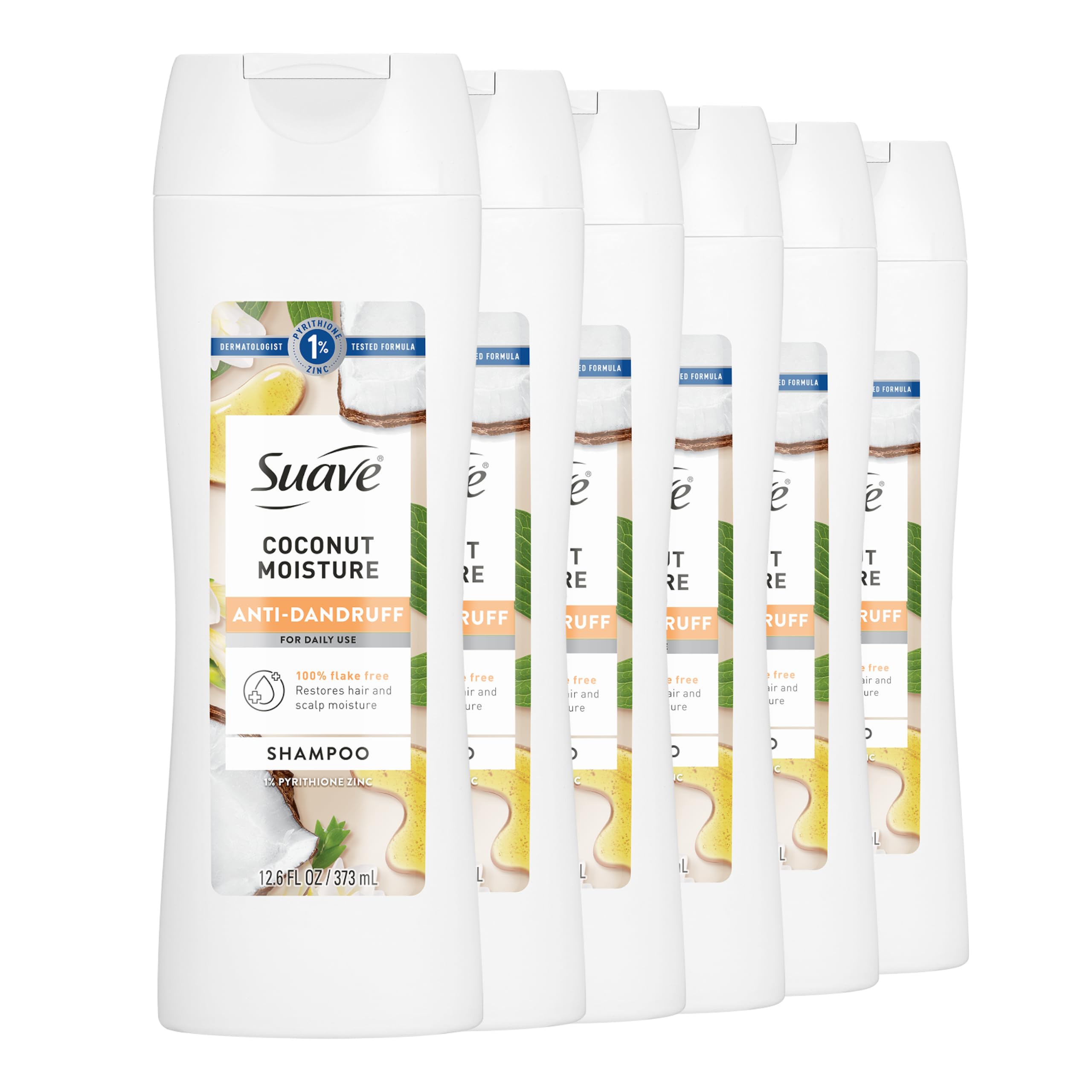 Suave Coconut Moisture Anti-Dandruff Shampoo, 12.6 fl oz, 6-Count