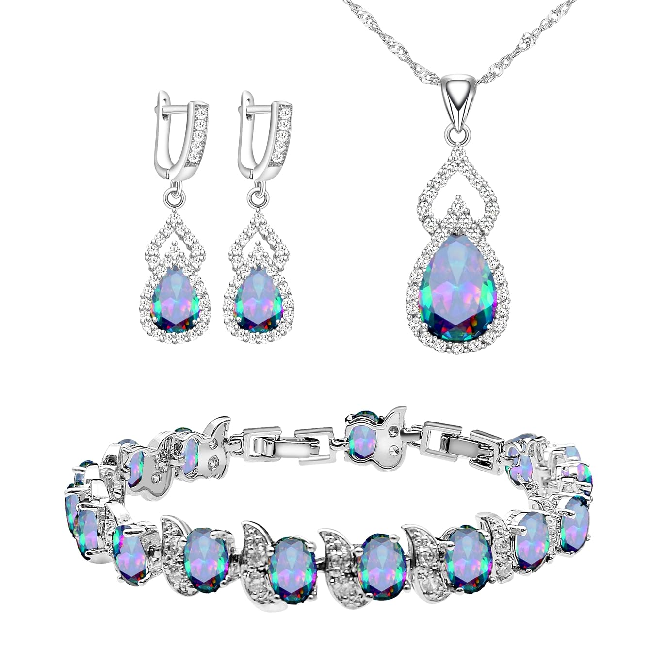 LMXXVJWomen Jewelry Set Platinum Plated Necklace Open Ring Earrings Bracelet Set,Birthday/Anniversary Mother’s Day Jewelry Gifts for Mom/Wife/Sister/Best Friend