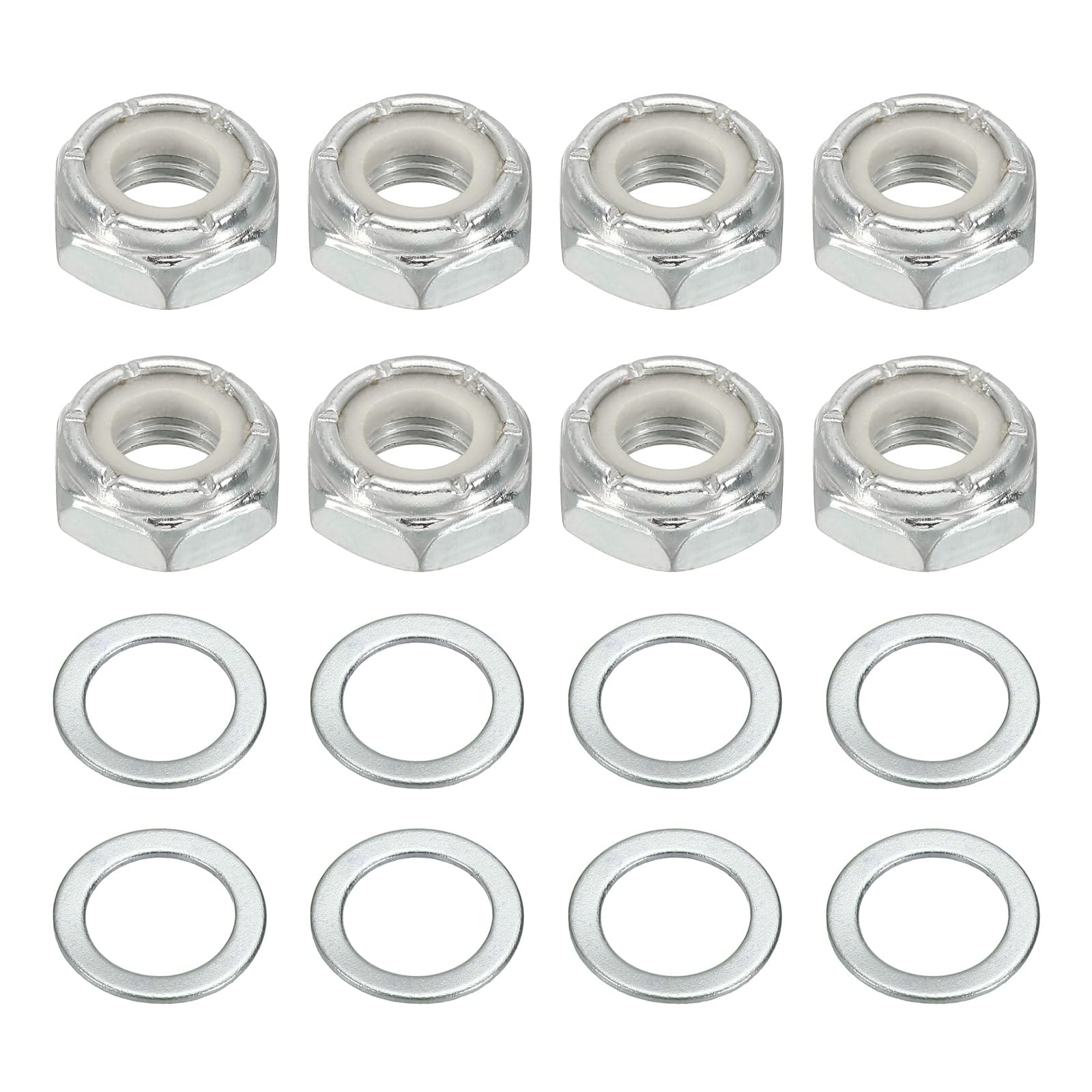 YELARXI Skateboard Truck Hardware Kit, Including 8 Pcs Skateboard Truck Nuts and 8 Pcs Axle Washers, Silver-Fitting For(Most Scooters/LongBoards/Hardware Kit) โ image 1