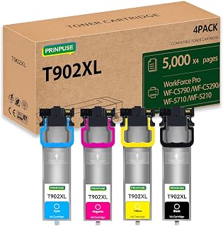Remanufactured Ink Pack Replacements for Epson 902 T902 T902XL High Yield Ink Cartridge to use with Workforce WF-C5210 WF-C5290 WF-C5710 WF-C5790 (4 Pack, Black Cyan Magenta Yellow)
