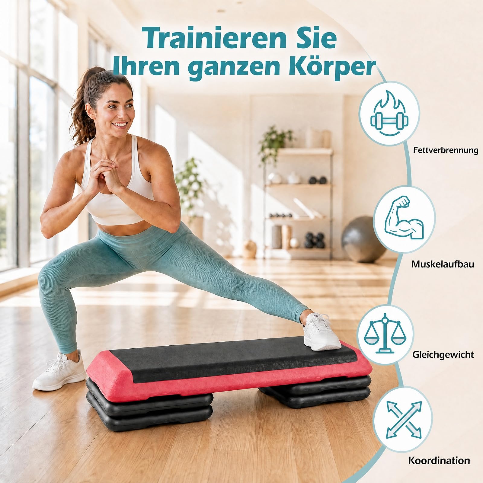GYMAX Steppbrett Professional, 3 - Fach höhenverstellbar | Aerobic Stepper mit rutschfester Oberfläche, 150 kg belastbar, Fitness Stepper für Büro, Zuhause & Fitnessstudio