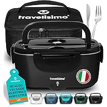 TRAVELISIMO Scaldavivande Elettrico Portatile 100W 1,5L Porta Pranzo Termico 220V, 12V, 24V Scalda Vivande Portatile Elettrico, Viaggio e Lavoro Portavivande Termico & Portapranzo Termico per Alimenti