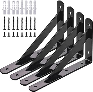 Heavy Duty Shelf Brackets, 8 in X 5 in Wall Mount L Steel Bracket for Floating Shelf, Black, 4Pack