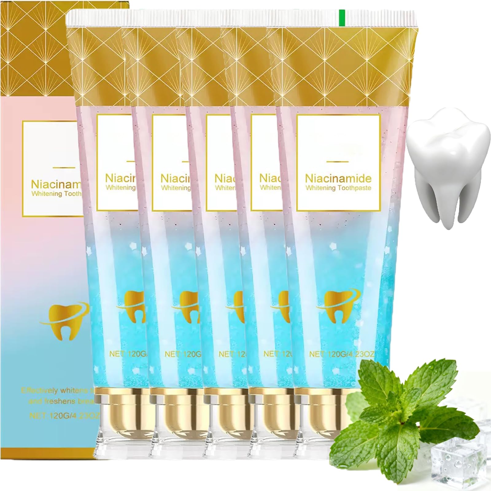 Niacinamide Dentifricio sbiancante per adulti, dentifricio sbiancante radiante, senza fluoro per denti sensibili, alito fresco, rimuove lo scolorimento dei denti. (5 pezzi)