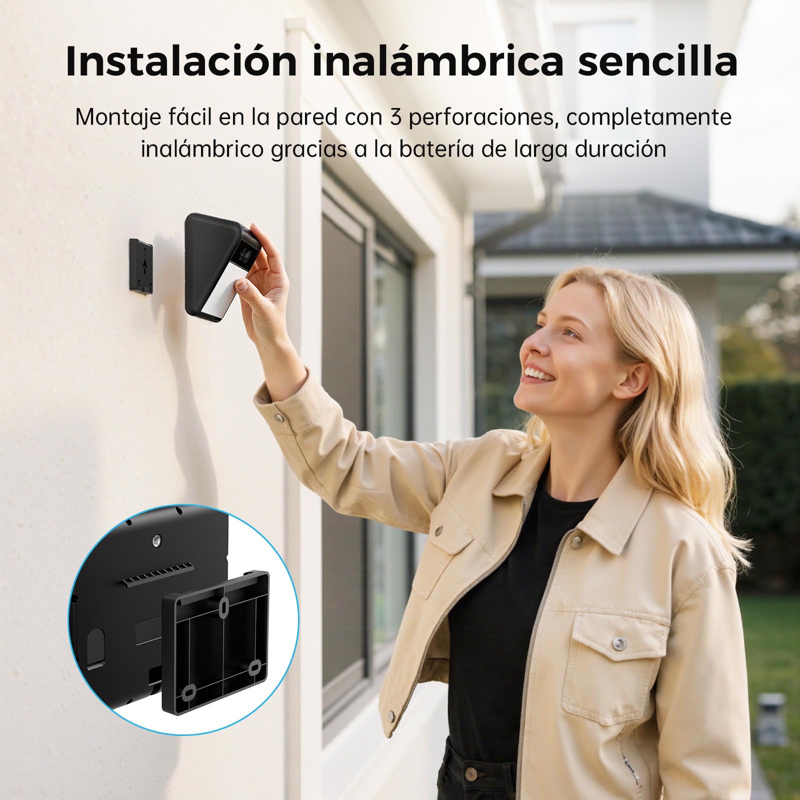 WOOX Camara Vigilancia Exterior Solar con Luz de Pared, 2K Camaras de Vigilancia WiFi sin Cables, Luz activada por Movimiento, Detección de IA para Personas/Vehículos, Visión Nocturna en Color, IP65