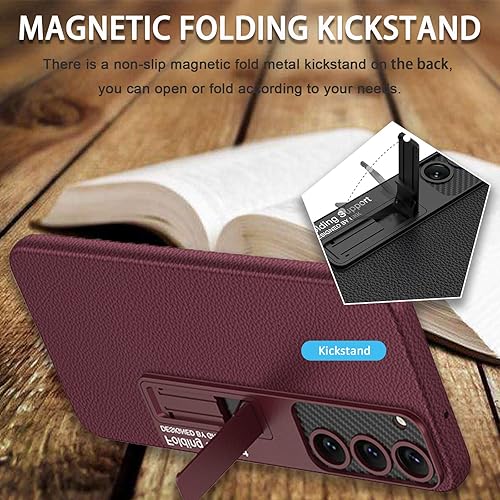 Miniatura 3 de Miimall Funda compatible con Samsung Galaxy S23, S23, funda de piel con soporte plegable, protección militar, funda de cuero para Samsung Galaxy S23