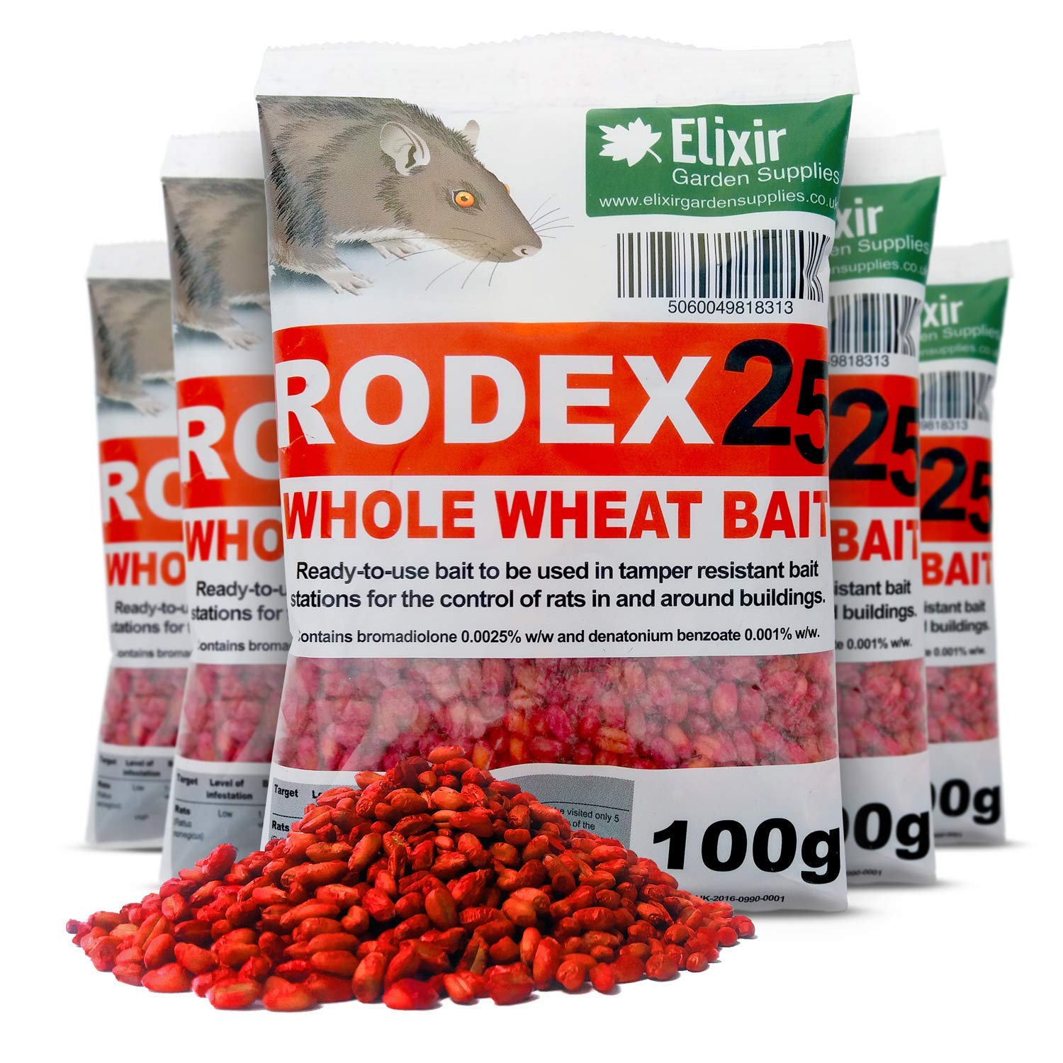 Elixir Gardens | Rodex 25 Rat/Rodent Poison Poisoning | 1-100 Sachets To Choose From | Strongest Grain Available Online | 2.5kg - (25 x 100g Sachets) — image 1