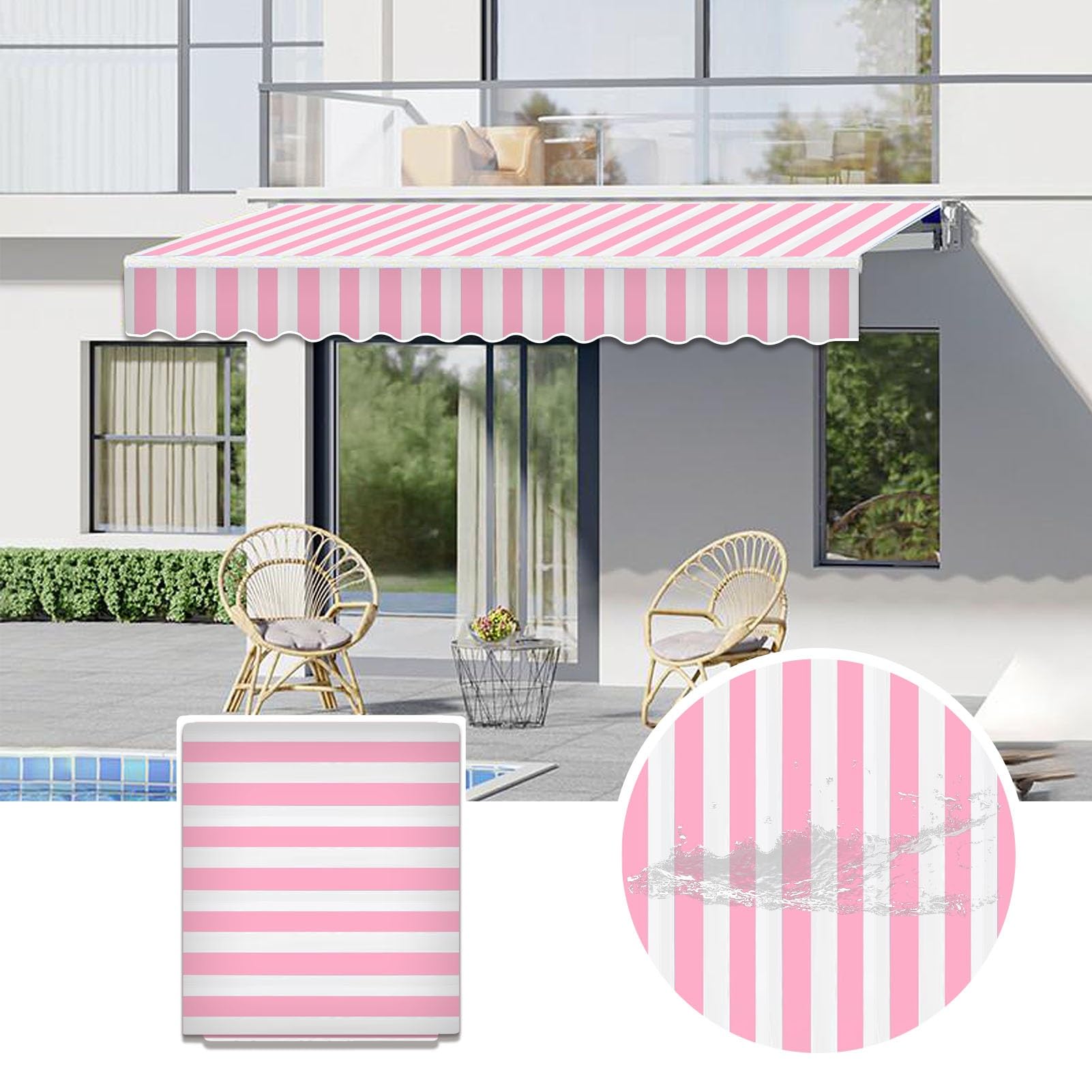 Commercial Patio Awning Top Replacement Fabric| 100% Polyester Sunshade Shelter with UV & Water-Resistant Fabric for Deck, Balcony, Yard, Coffee,Customizable(Pink White Stripes,19.6x11.5ft)