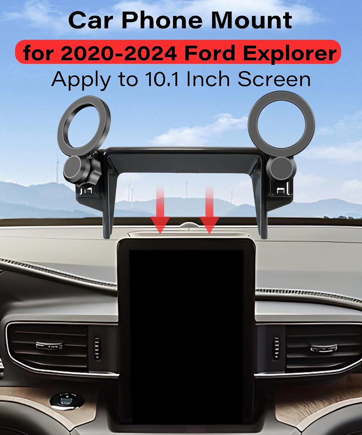 Magnetic Car Phone Mount for 2020 2021 2022 2023 2024 Ford Explorer Accessories,for MagSafe Strong Magnets Cell Phone Holder 10.1-Inch Screen Cradles,with Portable Phone Gripper 360° Rotation