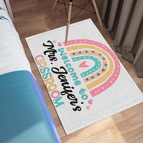 Miniatura 7 de Tapete de aula con nombre personalizado, tapete de regalo para profesor de arcoíris, tapete de bienvenida al aula, tapete de puerta para interiores