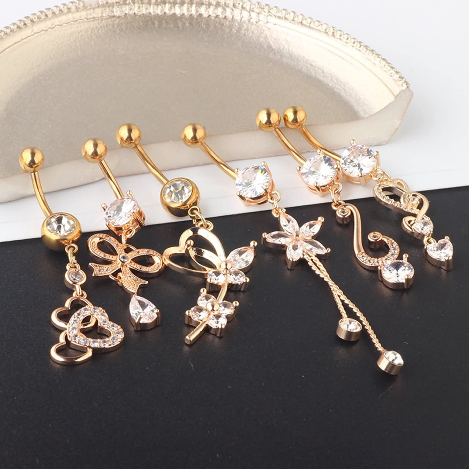 Bauchnabelpiercing Chirurgenstahl Herz, Bauchnabelpiercing 14 Gauge Schmuck Set Bowknot Blume Zirkonia Geschenke Mädchen