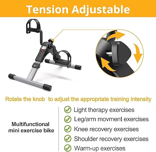 Miniatura 5 de Escritorio de ejercicio de pedales, bicicleta de ejercicio, bicicleta de recuperación de piernas y brazos con monitor LCD, plegable y portátil
