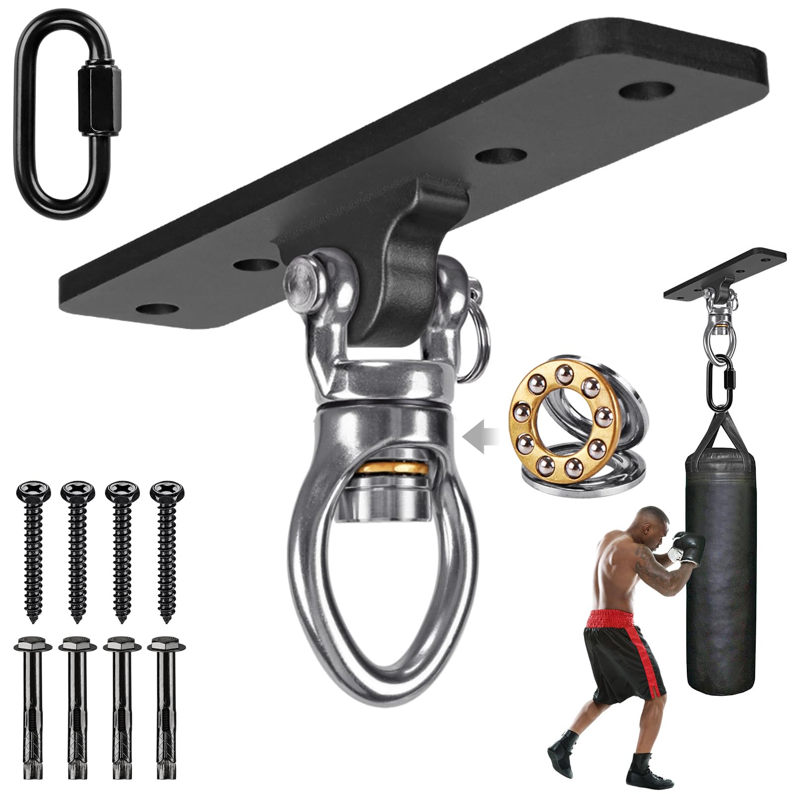 Kipika Soporte de acero resistente para saco de boxeo, montaje en pared de techo, soporte de gancho de madera para boxeo, kickboxing, muay thai y equipo de fitness en casa
