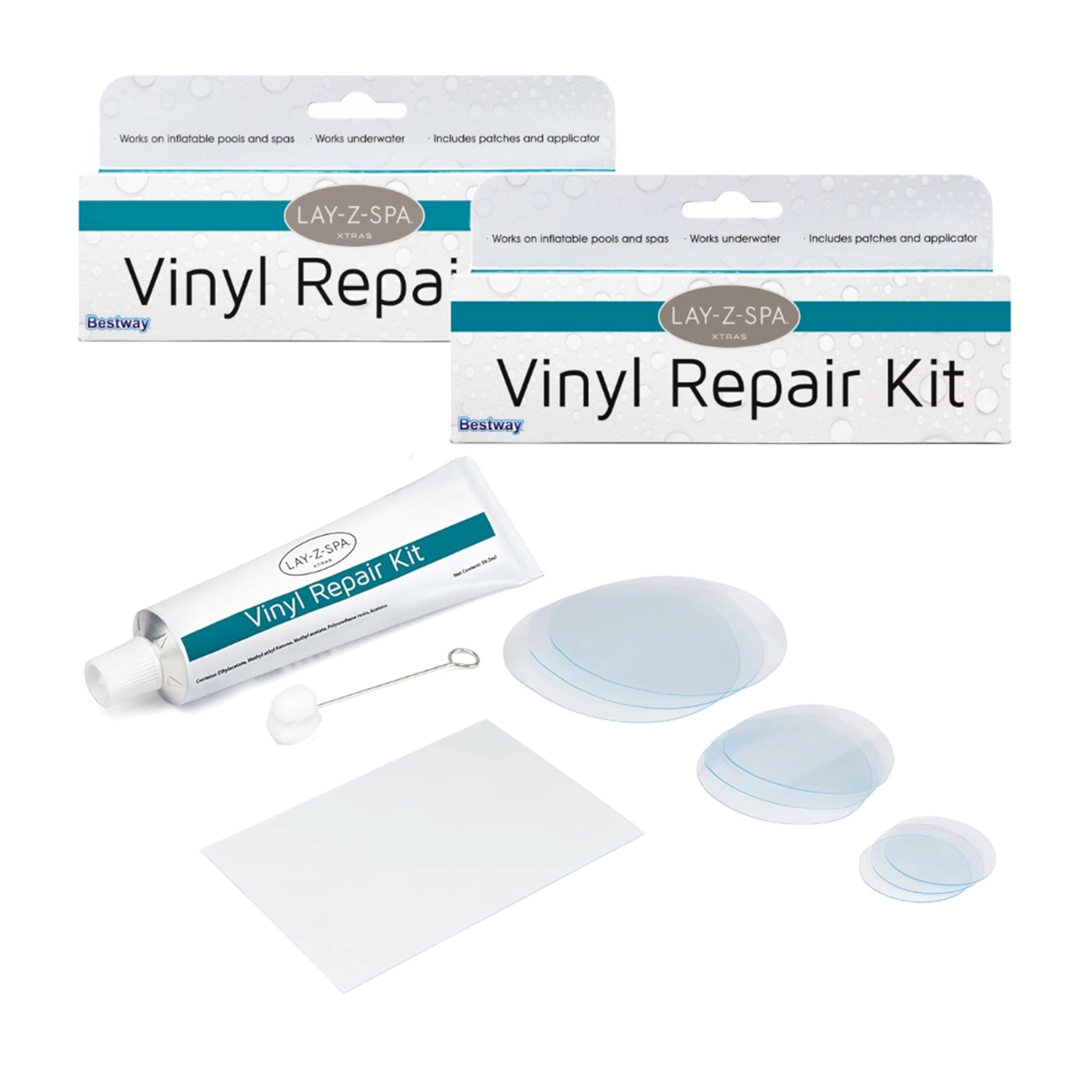 Topline Repair Kit for Swimming Pool, Hot Tub - Pack of 2 Lazy Spa Vinyl Repair Kit Bundle of Repair Patches, Glue & Tool. Works for Pool Inflatable, Paddling Pool. Hot Tub Repair Kit Card