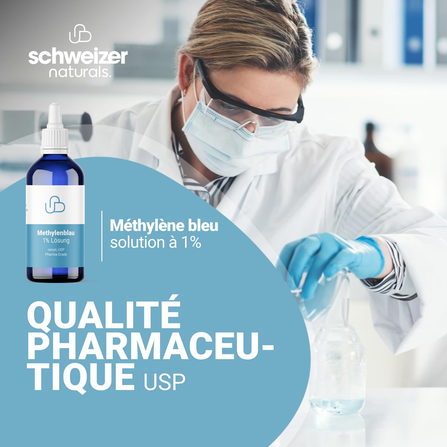 Solution de bleu de méthylène 1% pure qualité pharmaceutique USP, de solution aqueuse, sans additifs, qualité contrôlée en laboratoire, fabriquée en Allemagne (2x 100 ml)