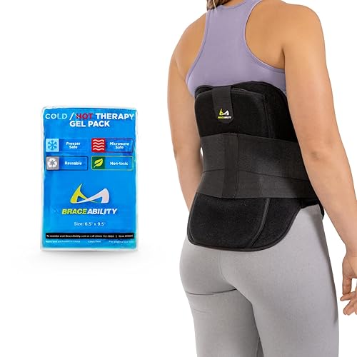 BraceAbility LSO - Soporte de espalda + paquete de calorhielo, soporte lumbar ajustable y compresa de gel calientefrío, ideal para ciática, hernias