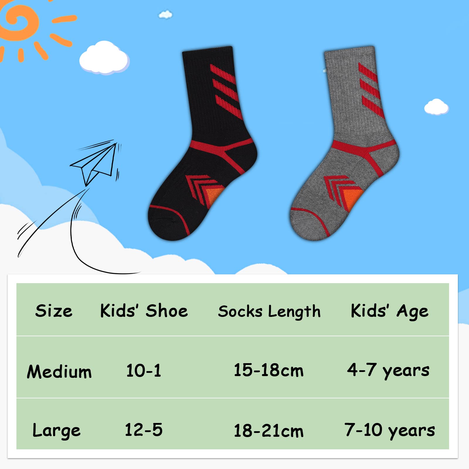 Comfoex Calcetines deportivos largos de algodón para niños, medio acolchado, 6 pares