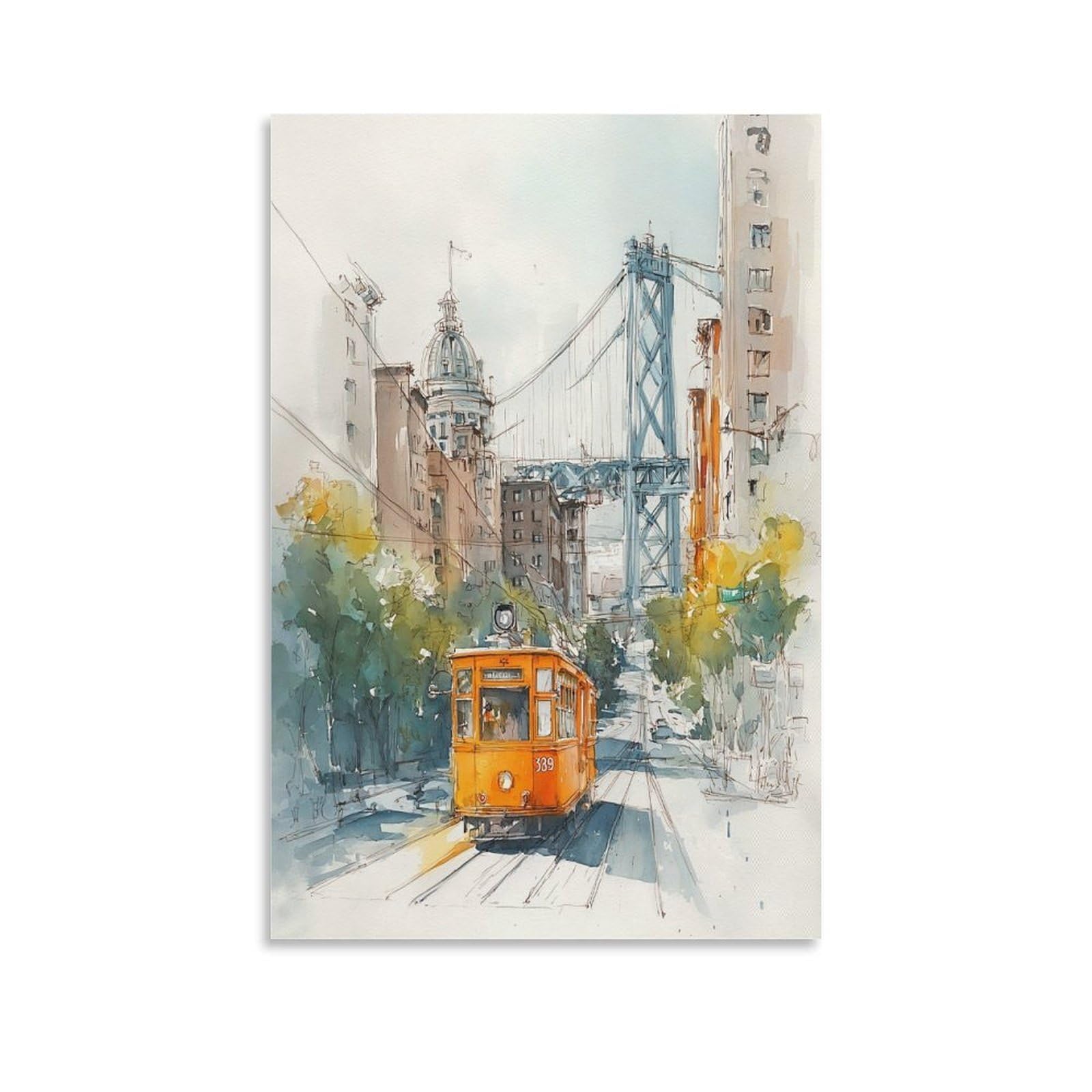 LCYNNH Golden Gate Bridge Tree 20x30inch(50x75cm) Vintage Travel Poster Watercolor Canvas Art