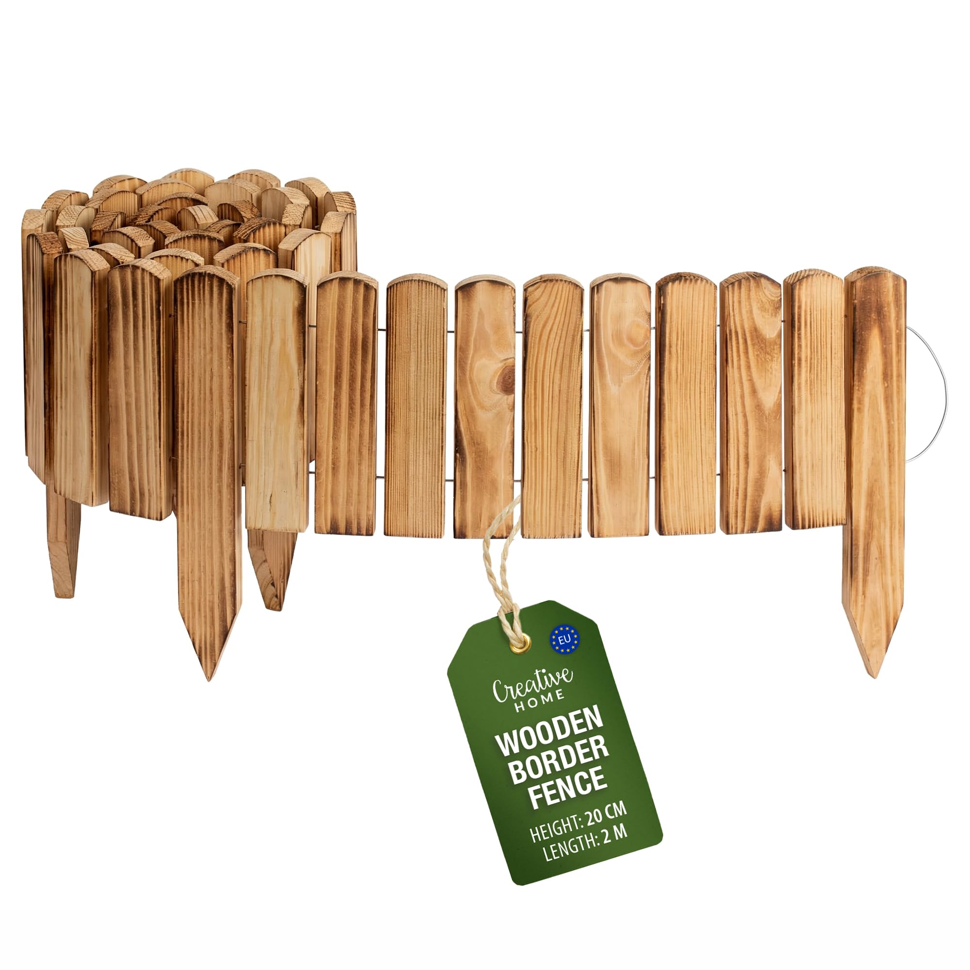 Creative Home Log Wooden Fixed Border Fence, 20cm High, Flamed โ image 1