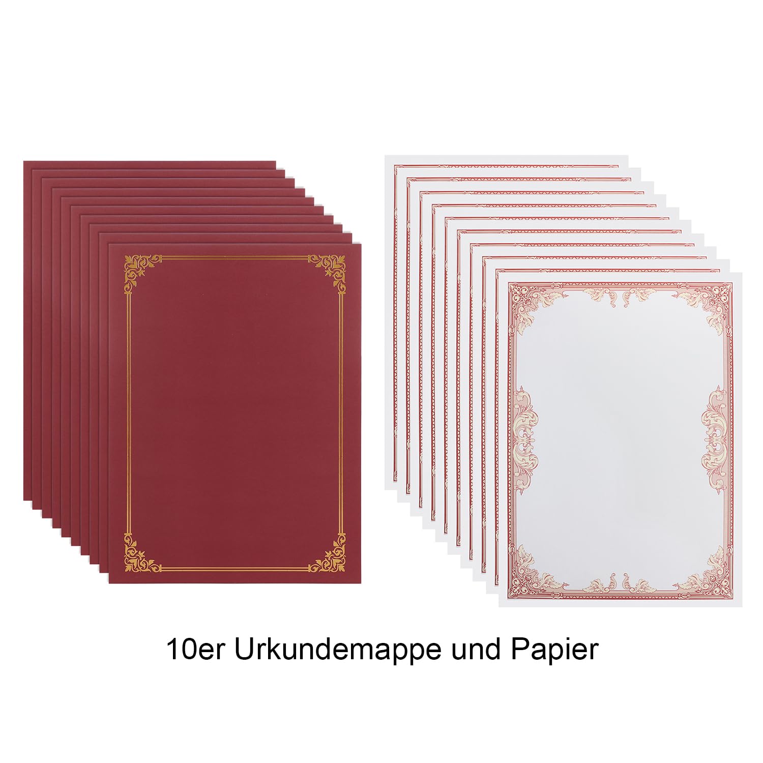10er Urkundenmappe Hochwertige Zertifikat Mappe Urkundenhülle A4 Zeugnismappe Robust Zertifikathülle Dokumentenhülle Karton Urkunden Mappen Diplom Halter Hülle mit Urkundenpapier für Auszeichnung