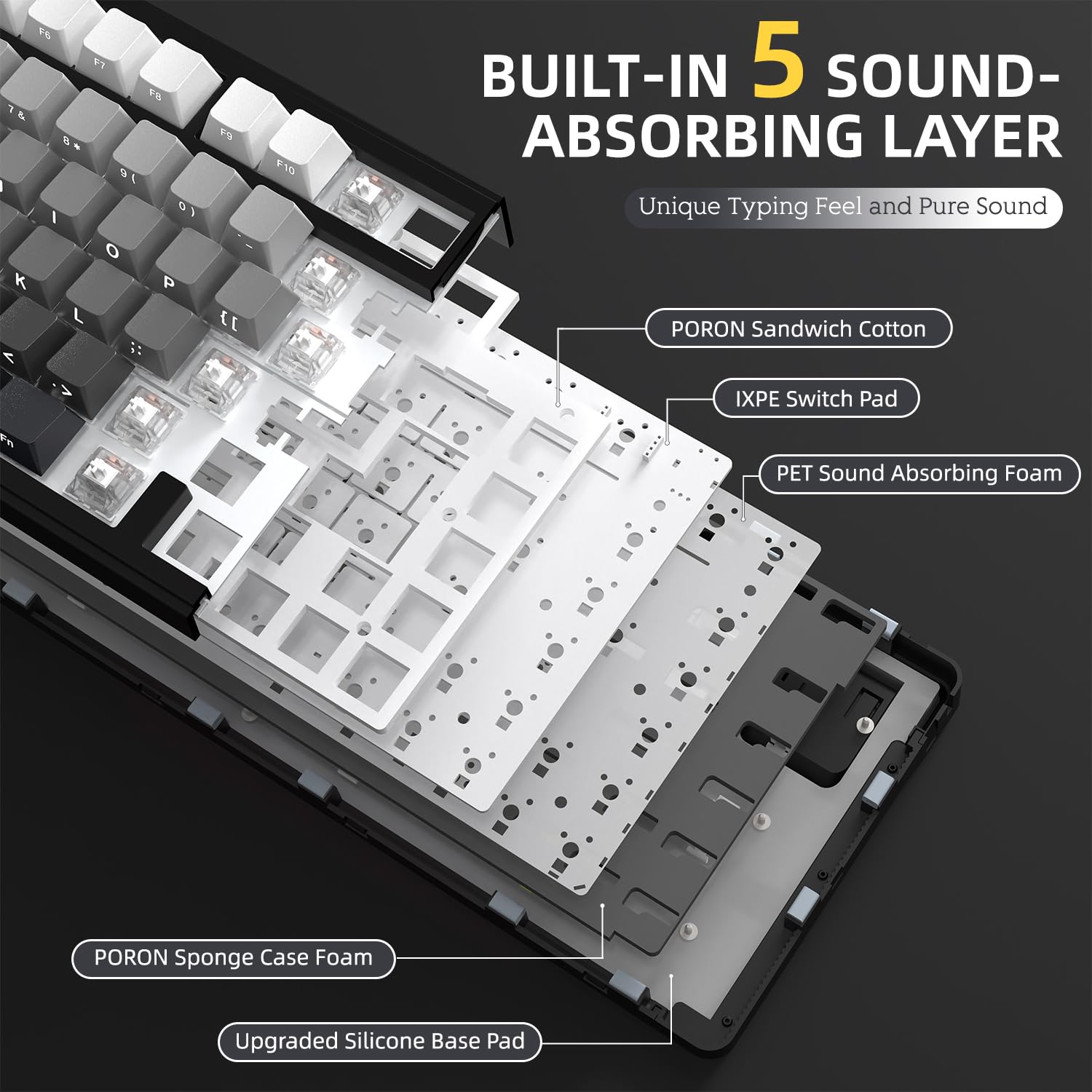 A.JAZZ x ATTACK SHARK X85 Klawiatura Mechaniczna z Uszczelką,Bezprzewodowa Klawiatura do Gier 75% z Knob,5-Layer Padding,PBT Side-Printed Keycap,BT/2.4 Ghz/USB-C,Hot-Swap Linear Switch,RGB,na PC,MAC