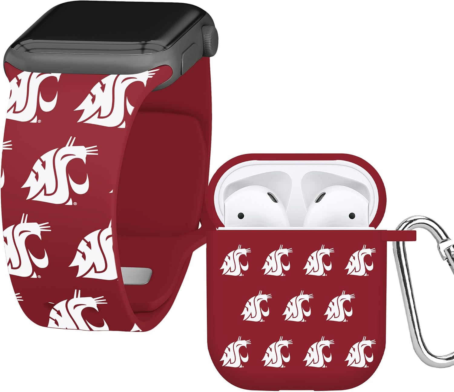 AFFINITY BANDS Washington State Cougars HD Combo Package Compatible with Apple Watch and AirPods Gen 1 & 2 (38/40/41mm (42mm Series 11) Long Repeating)