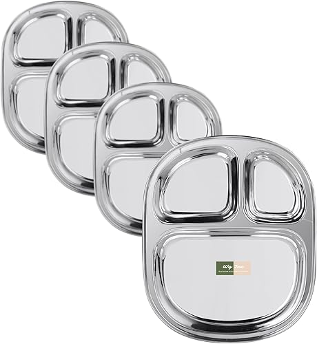 Miniatura 8 de Platos de acero inoxidable con tres compartimentos  3 en 1 secciones divididas  Bandejas para niños y bebés  Perfecto para camping, almuerzo,