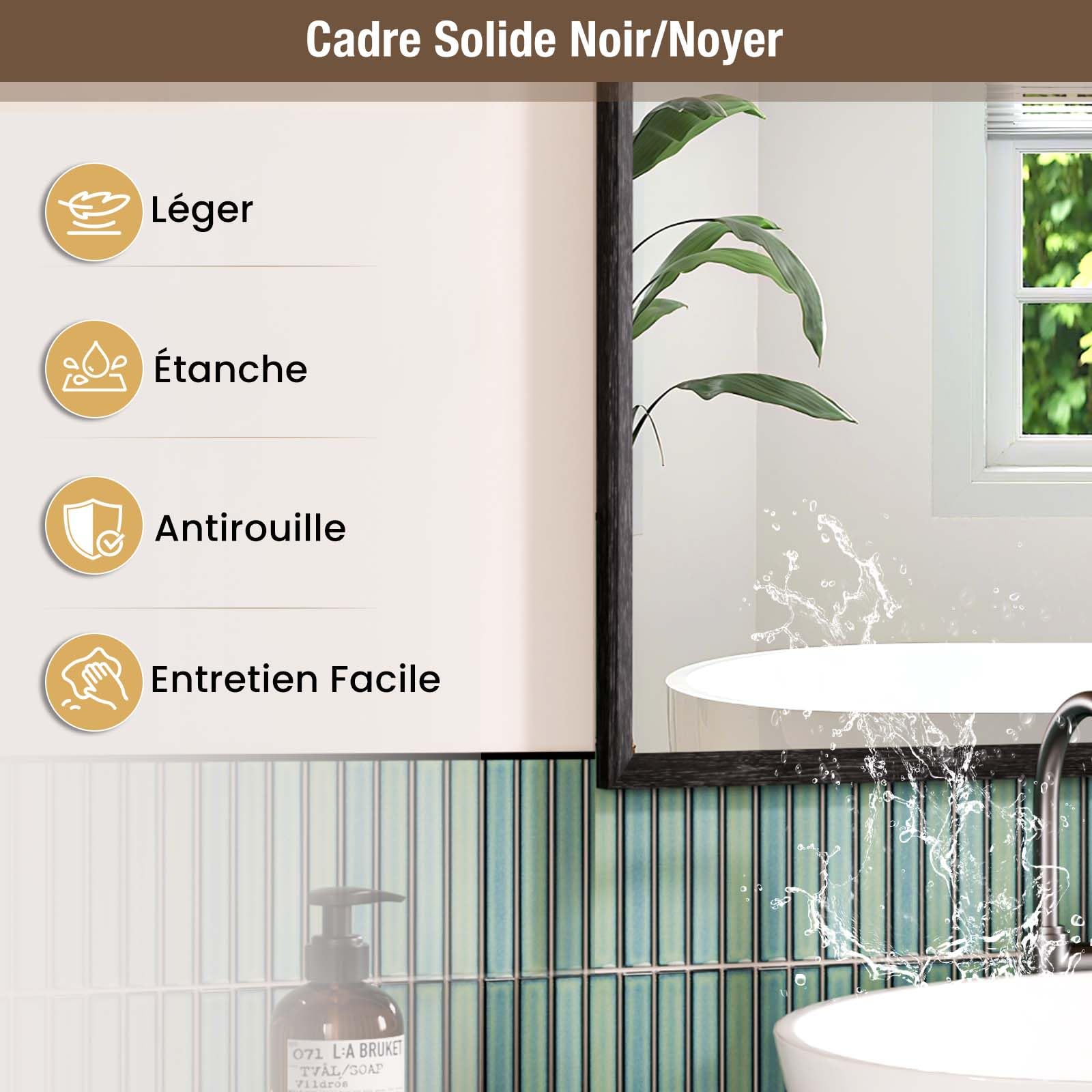Snowdool Miroir avec bordure rectangulaire 45 x 65 cm