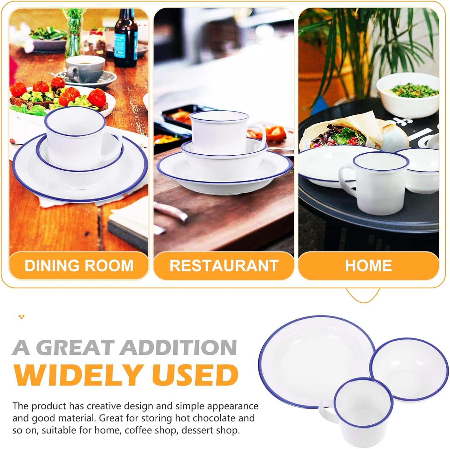 Luxshiny Retro Plate and Bowl Set with Cup Kitchen Tableware for Serving Hot Food Milk Water Tea Juice Wine 6.88 Inch Dish Home Shop Dessert Shop