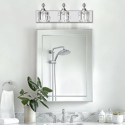 Miniatura 2 de Modernas luces de cristal para tocador de baño, 3 luces de baño sobre espejo, 42 piezas de lámina de cristal, luces cromadas para tocador de baño