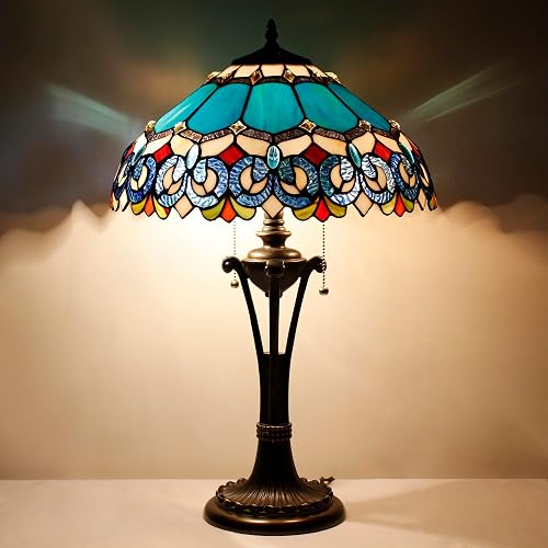 Tiffany Table Lamp Blue Stained Glass Desk Lamp 16X16X24 Inches Jewelry Baroque Style Reading Light - Blue Jewelry Baroque Style