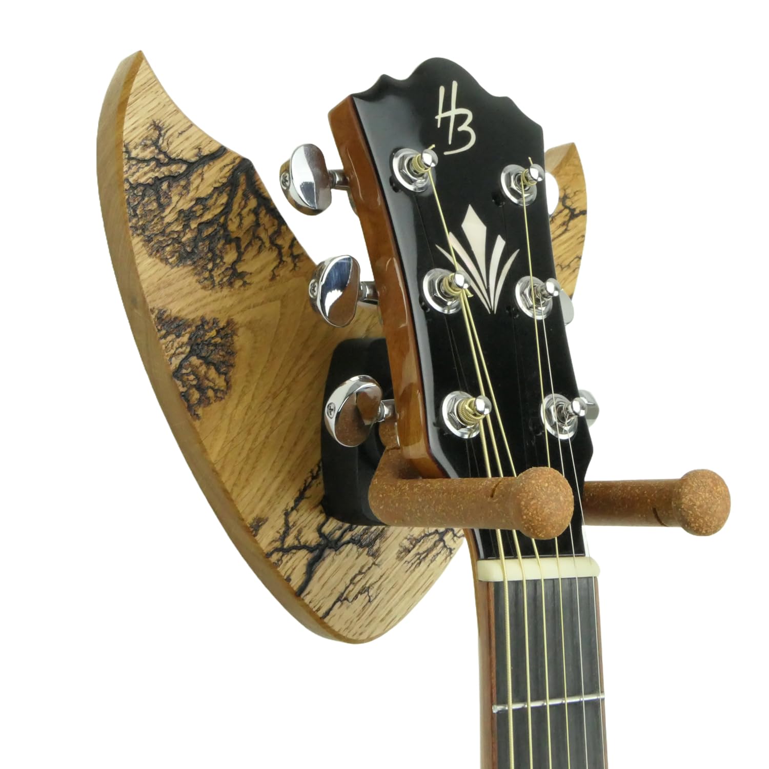 Unikat - Gitarren Wandhalter - Gitarrenwandhalterung Eiche mit Lichtenberg Gravur 23,5x23,5cm - Gitarrenhalter Modell DARK LINES SEVEN