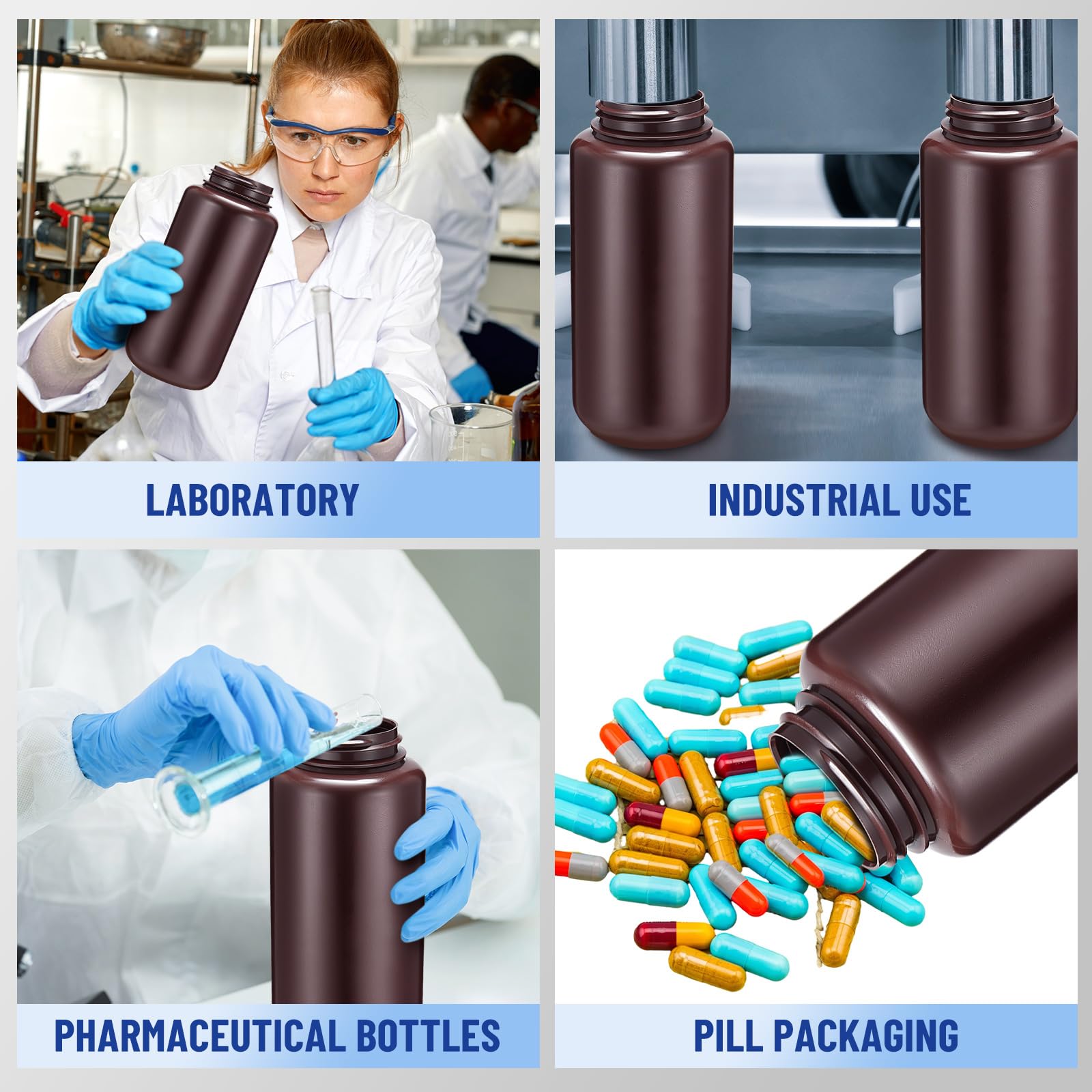 12 botellas de reactivo ámbar de boca ancha HDPE de grado de laboratorio, contenedor químico de boca ancha, botella de reactivo de laboratorio para laboratorios, aulas, hogar, 1000 ml
