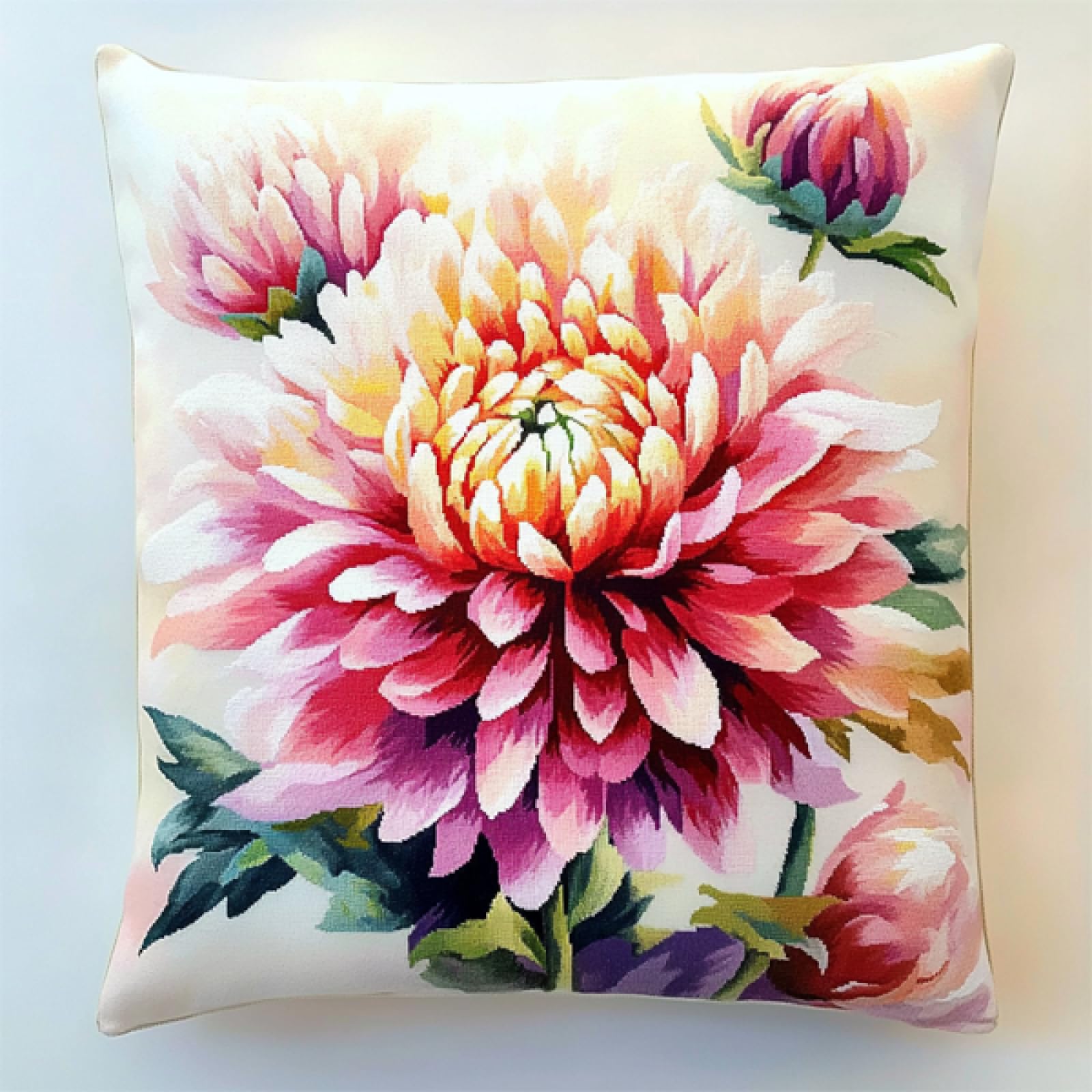 ANSIWEIGO Latch Hook Kits for Adults Beginners,Chrysanthemum Latch Hook Cushion Kit Pre-Printed Mesh Latch Hook Rug Kits Craft Pillow Set for Home Sofa Decoration 17x17 in DIY Gift for Mom