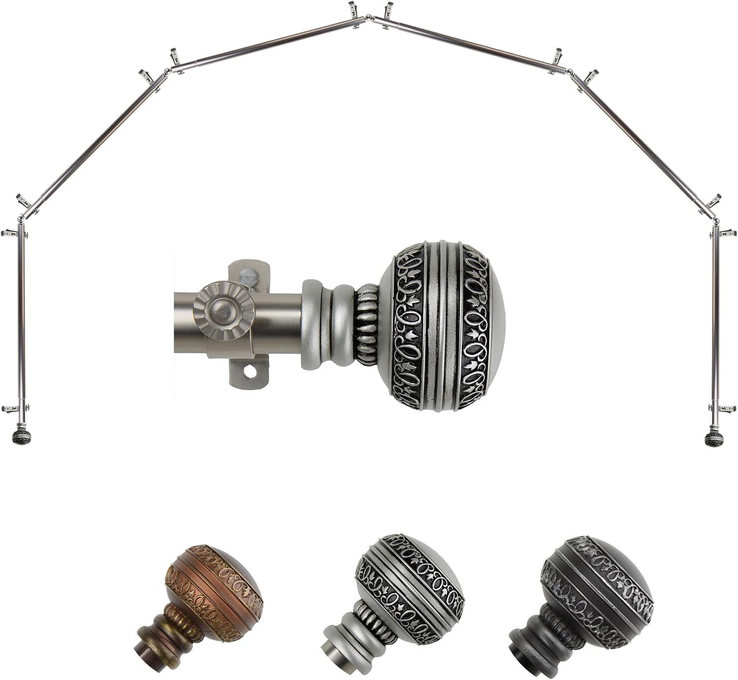 Ornament 13/16" 6-Sided Bay Window Curtain Rod 28-48" (Each Side) - Satin Nickel