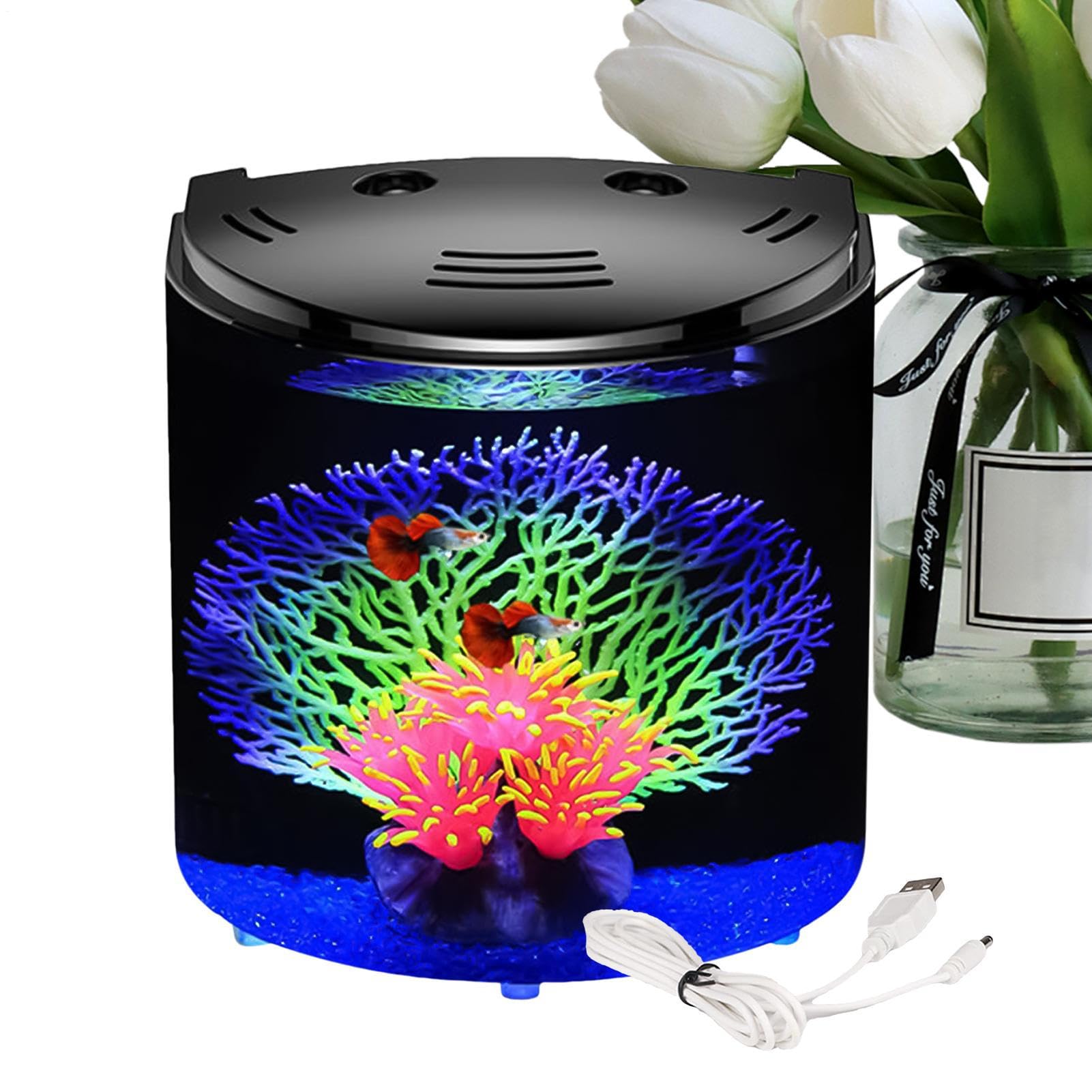Pecera Pequeña - Acuario Acrílico USB De 5 L, Mini De Escritorio, Luz Led