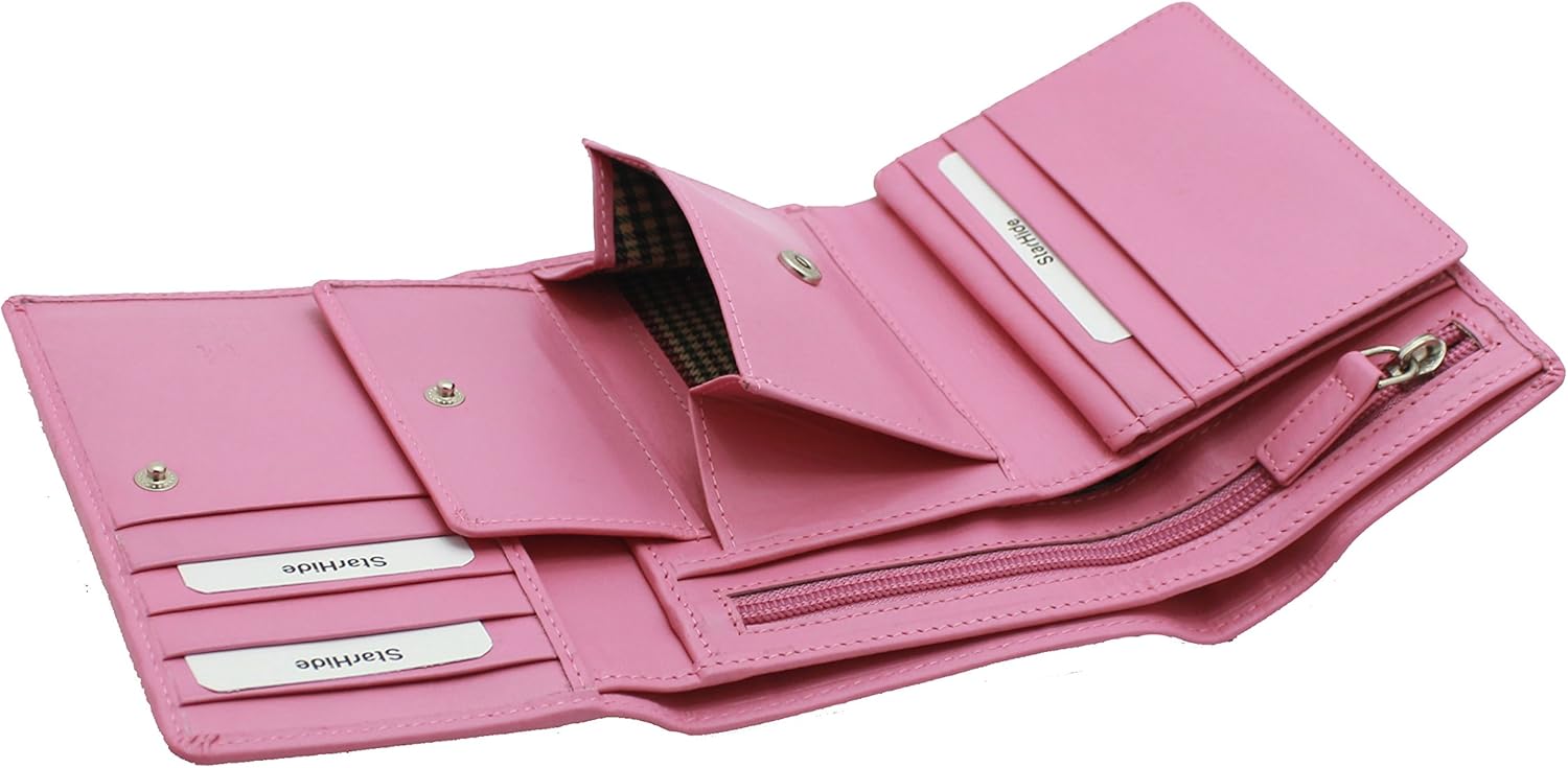 STARHIDE Ladies Womens RFID Blocking Genuine Leather Wallet Purse With Multi Card, ID Window, Zip & Coin Pockets Gift Boxed - 5515
