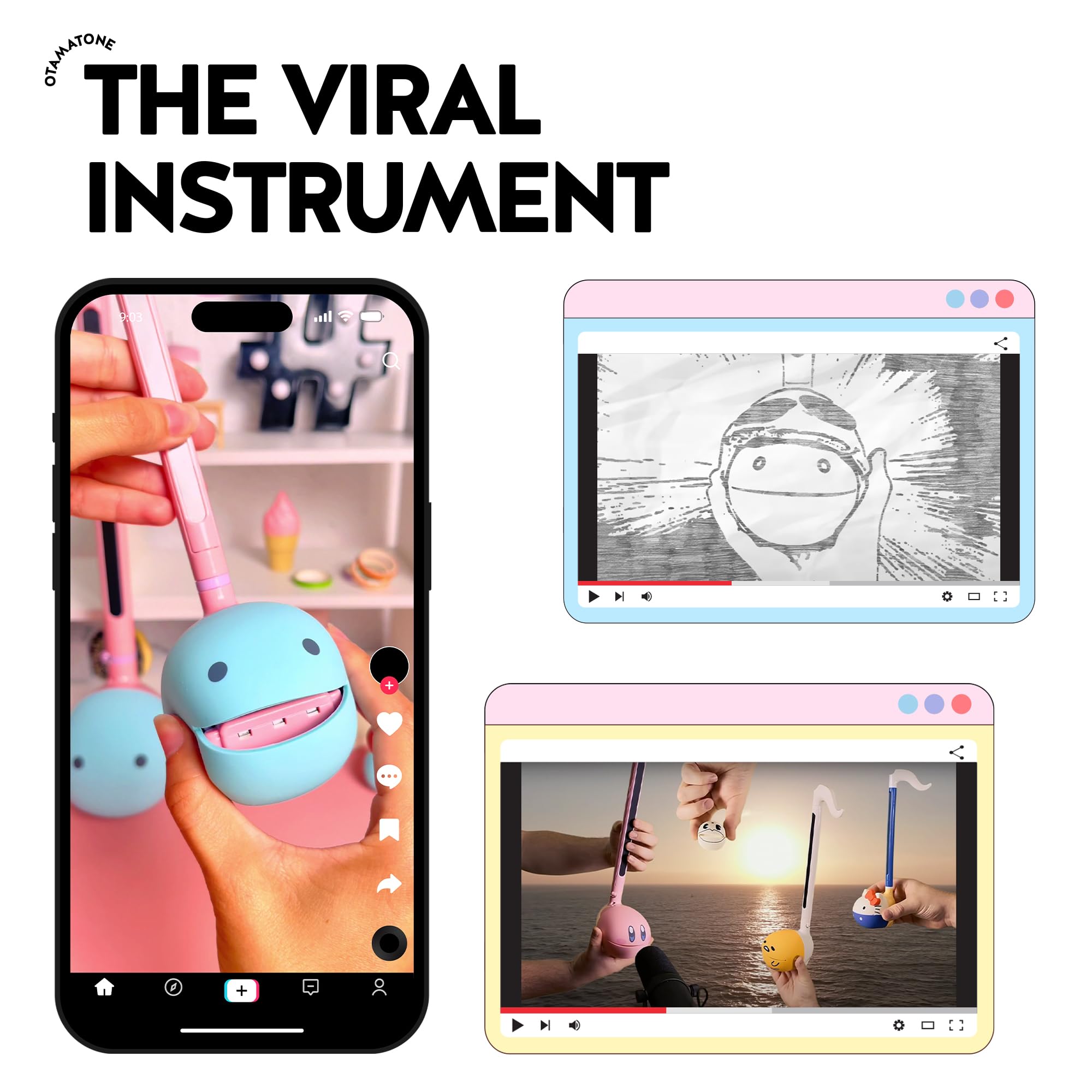 Otamatone Japanese Electronic Musical Instrument Portable Music Synthesizer from Japan by Maywa Denki Studio Award Winning, Educational Fun Gift for Children, Teens & Adults - Butter