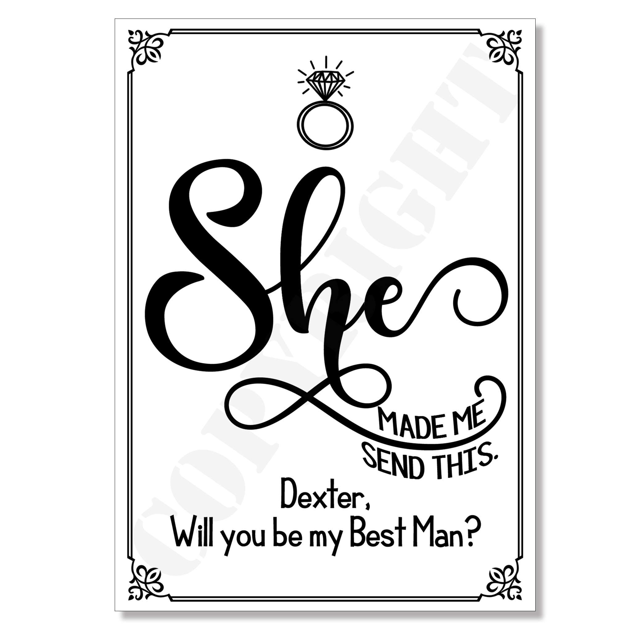 Wedding Cards Multicolour Funny She Made Me Send This Will You Be My (Any Role) Card (White Matte Paper 300 Gsm, Postcard)