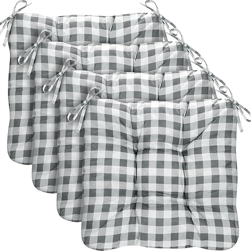 Vista 18 de Geetery Paquete de 4 Cojines para Silla de Comedor, Almohadillas de Asiento de Cocina con Lazos a Cuadros Buffalo Suaves y Cómodas, Almohadillas