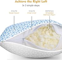 Vista 4 de Almohada de cama tamaño King, 1 unidad, almohada de espuma viscoelástica triturada ajustable, almohada refrescante suave y de apoyo para personas