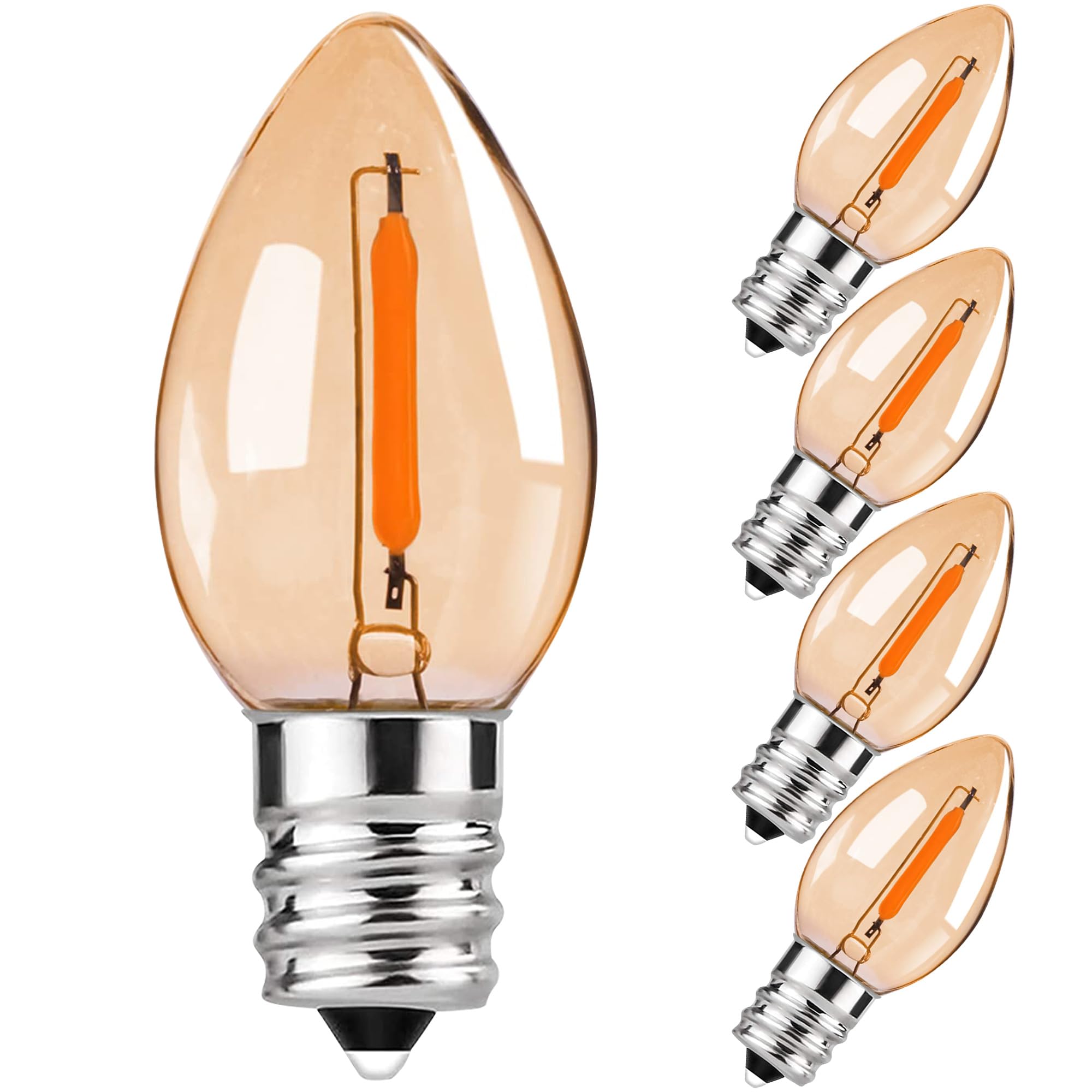 Century Light 0.5W SES E14 C7 LED Filament Candelabra Bulbs Amber Glow,1watt Small Screw Edison Vintage Candle Night Light Bulb,Ultra Warm White 2200K, Equivalent 5 Watt for Salt Lamp, Pack of 5