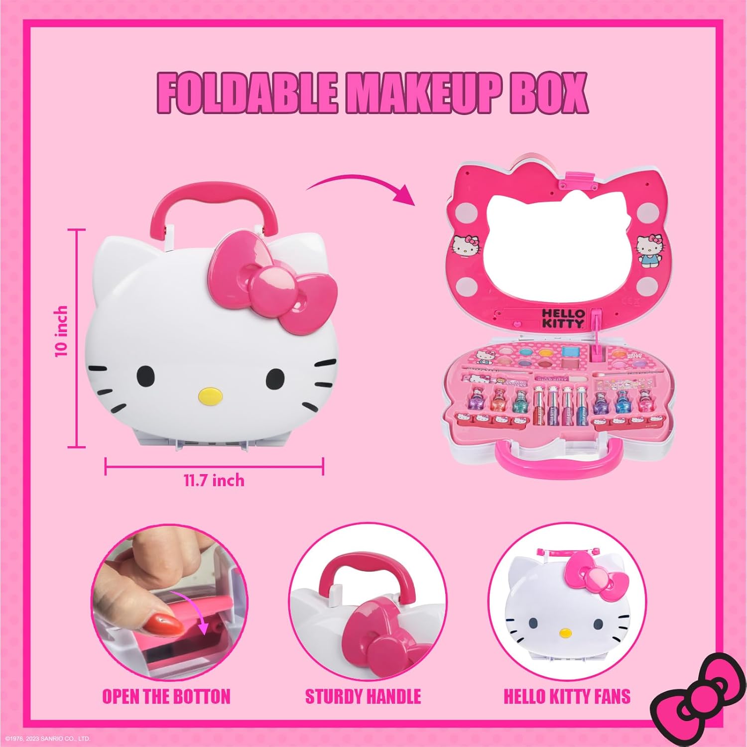 Hello Kitty Face Light-Up Makeup Vanity Set for Girls, Includes Nail, Eye and Lip Accessories, Perfect Birthday and Holiday Gift, AA Batteries Not Included, Ages 3+ by Townley Girl